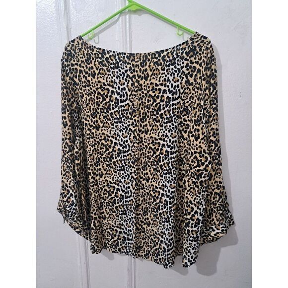 Gap Xl Womens Top Flowy Breezy Boat Neck Wide Sleeve Blouse Leopard Black Tan - Picture 5 of 8